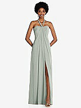 Front View Thumbnail - Willow Green Draped Chiffon Grecian Column Gown with Convertible Straps