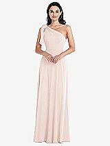 Alt View 1 Thumbnail - Blush Draped One-Shoulder Maxi Dress with Scarf Bow