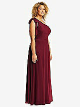 Side View Thumbnail - Burgundy Draped One-Shoulder Maxi Dress with Scarf Bow