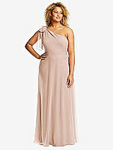 Front View Thumbnail - Cameo Draped One-Shoulder Maxi Dress with Scarf Bow