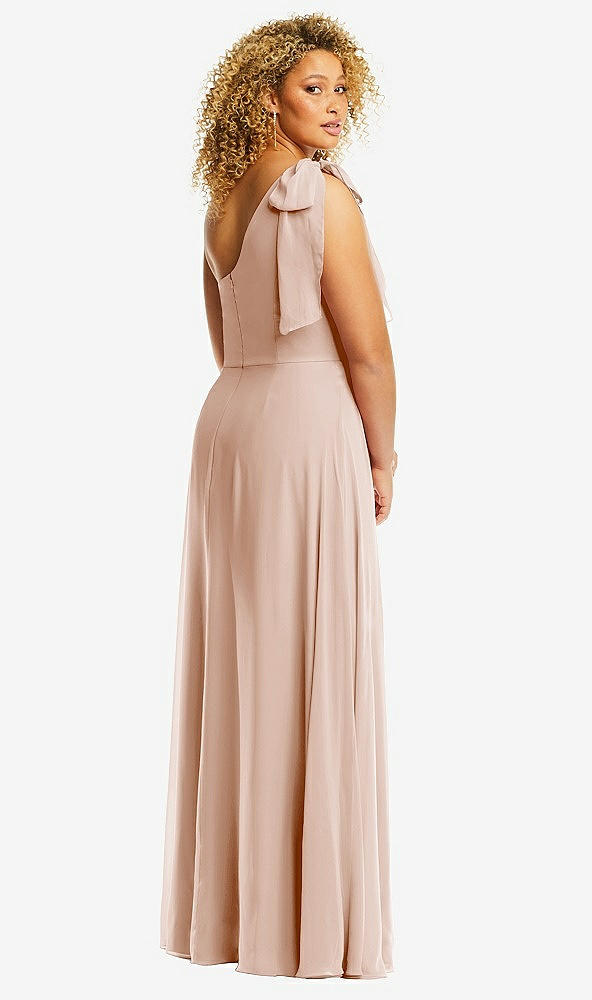 Back View - Cameo Draped One-Shoulder Maxi Dress with Scarf Bow