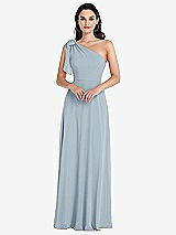 Alt View 1 Thumbnail - Mist Draped One-Shoulder Maxi Dress with Scarf Bow