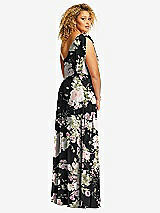 Rear View Thumbnail - Noir Garden Draped One-Shoulder Maxi Dress with Scarf Bow
