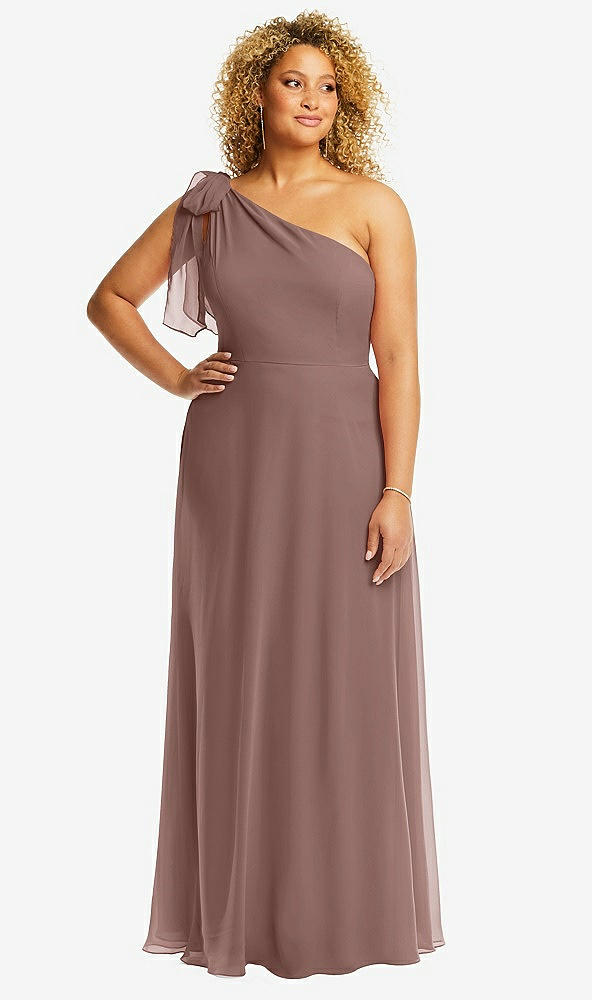 Front View - Sienna Draped One-Shoulder Maxi Dress with Scarf Bow