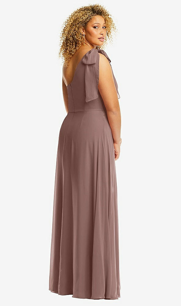 Back View - Sienna Draped One-Shoulder Maxi Dress with Scarf Bow