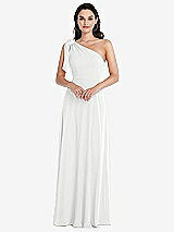 Alt View 1 Thumbnail - White Draped One-Shoulder Maxi Dress with Scarf Bow