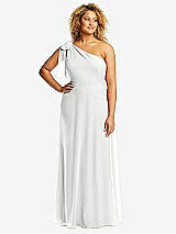 Front View Thumbnail - White Draped One-Shoulder Maxi Dress with Scarf Bow