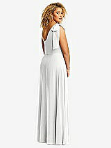 Rear View Thumbnail - White Draped One-Shoulder Maxi Dress with Scarf Bow