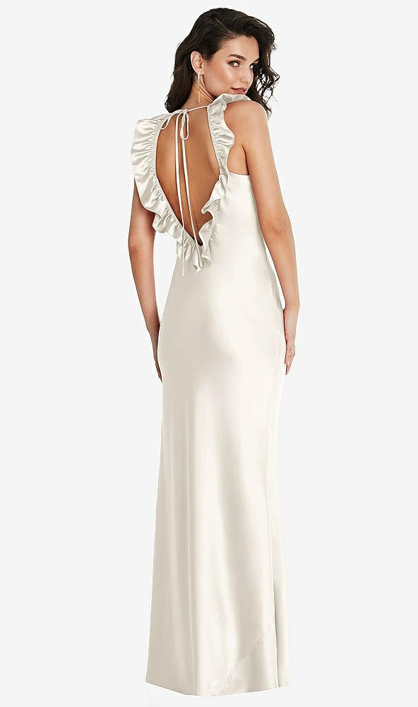 Front View - Ivory Ruffle Trimmed Open-Back Maxi Slip Dress