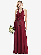 Alt View 1 Thumbnail - Burgundy Empire Waist Shirred Skirt Convertible Sash Tie Maxi Dress