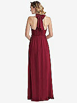 Rear View Thumbnail - Burgundy Empire Waist Shirred Skirt Convertible Sash Tie Maxi Dress