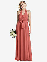 Alt View 1 Thumbnail - Coral Pink Empire Waist Shirred Skirt Convertible Sash Tie Maxi Dress