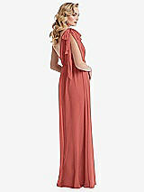Alt View 4 Thumbnail - Coral Pink Empire Waist Shirred Skirt Convertible Sash Tie Maxi Dress