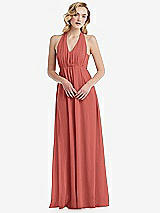 Alt View 5 Thumbnail - Coral Pink Empire Waist Shirred Skirt Convertible Sash Tie Maxi Dress