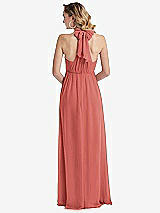 Rear View Thumbnail - Coral Pink Empire Waist Shirred Skirt Convertible Sash Tie Maxi Dress