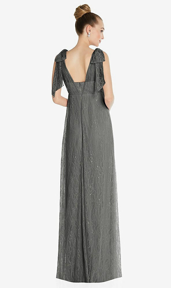 Back View - Charcoal Gray Empire Waist Convertible Sash Tie Lace Maxi Dress