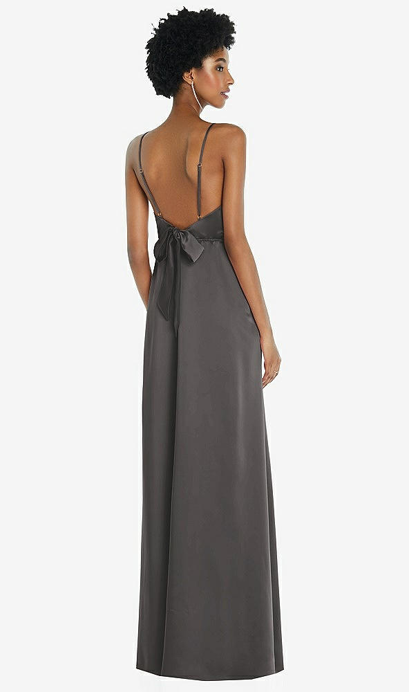 Front View - Caviar Gray High-Neck Low Tie-Back Maxi Dress with Adjustable Straps