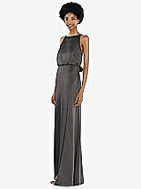 Side View Thumbnail - Caviar Gray High-Neck Low Tie-Back Maxi Dress with Adjustable Straps