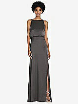 Rear View Thumbnail - Caviar Gray High-Neck Low Tie-Back Maxi Dress with Adjustable Straps
