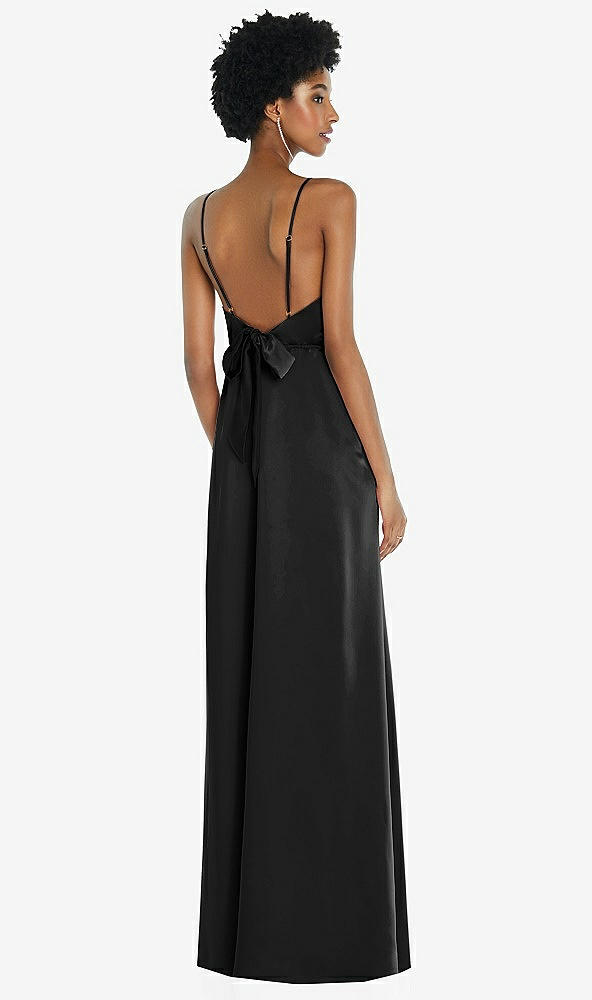 Front View - Black High-Neck Low Tie-Back Maxi Dress with Adjustable Straps