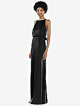 Side View Thumbnail - Black High-Neck Low Tie-Back Maxi Dress with Adjustable Straps
