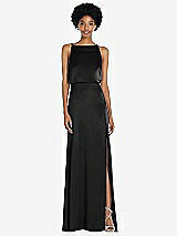 Rear View Thumbnail - Black High-Neck Low Tie-Back Maxi Dress with Adjustable Straps
