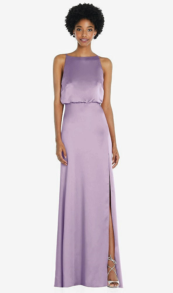 Back View - Pale Purple High-Neck Low Tie-Back Maxi Dress with Adjustable Straps