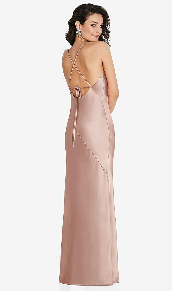 Back View - Toasted Sugar V-Neck Convertible Strap Bias Slip Dress with Front Slit