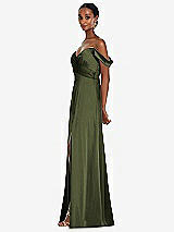 Alt View 2 Thumbnail - Olive Green Off-the-Shoulder Flounce Sleeve Empire Waist Gown with Front Slit