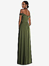 Alt View 3 Thumbnail - Olive Green Off-the-Shoulder Flounce Sleeve Empire Waist Gown with Front Slit