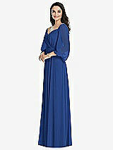 Front View Thumbnail - Classic Blue Off-the-Shoulder Puff Sleeve Maxi Dress with Front Slit