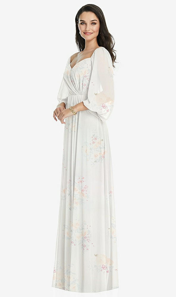 Front View - Spring Fling Off-the-Shoulder Puff Sleeve Maxi Dress with Front Slit