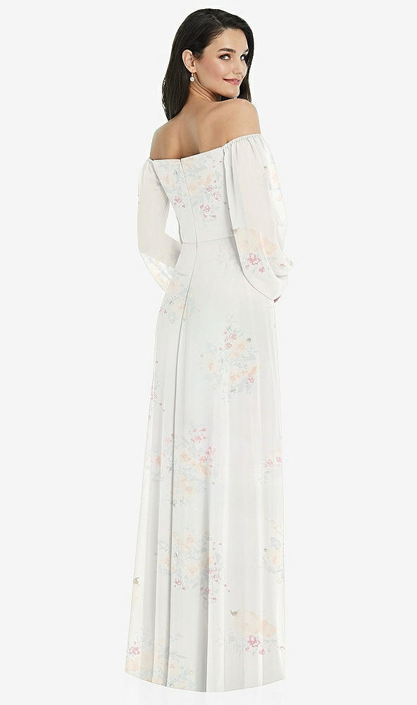 Back View - Spring Fling Off-the-Shoulder Puff Sleeve Maxi Dress with Front Slit