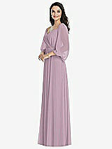 Front View Thumbnail - Suede Rose Off-the-Shoulder Puff Sleeve Maxi Dress with Front Slit
