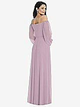 Rear View Thumbnail - Suede Rose Off-the-Shoulder Puff Sleeve Maxi Dress with Front Slit