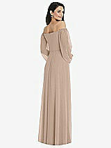 Rear View Thumbnail - Topaz Off-the-Shoulder Puff Sleeve Maxi Dress with Front Slit