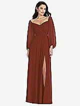Alt View 1 Thumbnail - Auburn Moon Off-the-Shoulder Puff Sleeve Maxi Dress with Front Slit