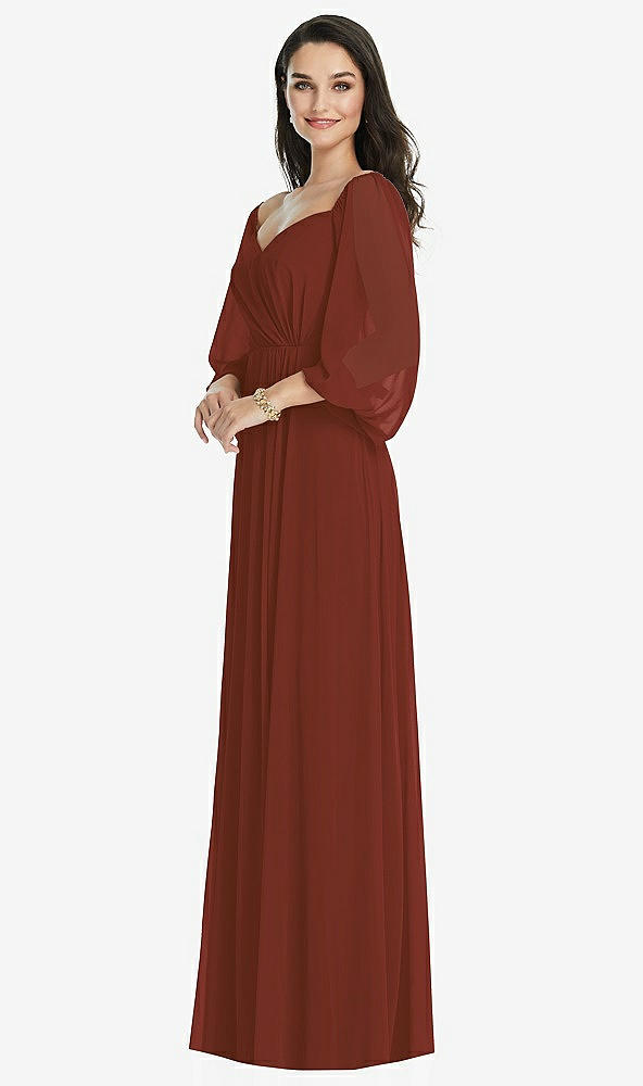 Front View - Auburn Moon Off-the-Shoulder Puff Sleeve Maxi Dress with Front Slit