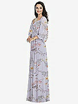 Front View Thumbnail - Butterfly Botanica Silver Dove Off-the-Shoulder Puff Sleeve Maxi Dress with Front Slit