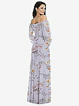 Rear View Thumbnail - Butterfly Botanica Silver Dove Off-the-Shoulder Puff Sleeve Maxi Dress with Front Slit