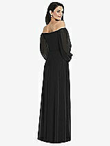 Rear View Thumbnail - Black Off-the-Shoulder Puff Sleeve Maxi Dress with Front Slit