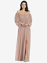 Side View Thumbnail - Bliss Off-the-Shoulder Puff Sleeve Maxi Dress with Front Slit