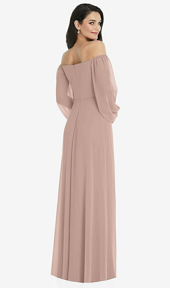 Back View - Bliss Off-the-Shoulder Puff Sleeve Maxi Dress with Front Slit