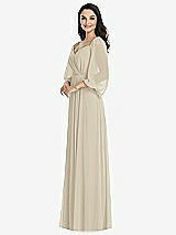 Front View Thumbnail - Champagne Off-the-Shoulder Puff Sleeve Maxi Dress with Front Slit