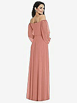 Rear View Thumbnail - Desert Rose Off-the-Shoulder Puff Sleeve Maxi Dress with Front Slit