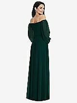 Rear View Thumbnail - Evergreen Off-the-Shoulder Puff Sleeve Maxi Dress with Front Slit