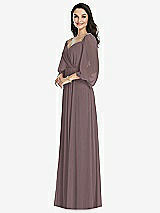 Front View Thumbnail - French Truffle Off-the-Shoulder Puff Sleeve Maxi Dress with Front Slit