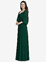 Front View Thumbnail - Hunter Green Off-the-Shoulder Puff Sleeve Maxi Dress with Front Slit