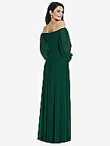 Rear View Thumbnail - Hunter Green Off-the-Shoulder Puff Sleeve Maxi Dress with Front Slit