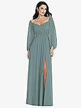 Alt View 1 Thumbnail - Icelandic Off-the-Shoulder Puff Sleeve Maxi Dress with Front Slit
